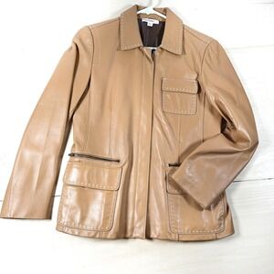 New Frontier Leather Jacket Cognac Tan Saddle Blazer‎ Zip Women's 4 Western